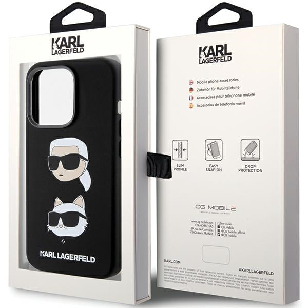 Karl Lagerfeld Handy Hülle Case Liquid Silikon Karl & Choupette Head für iPhone 15 Pro Schwarz