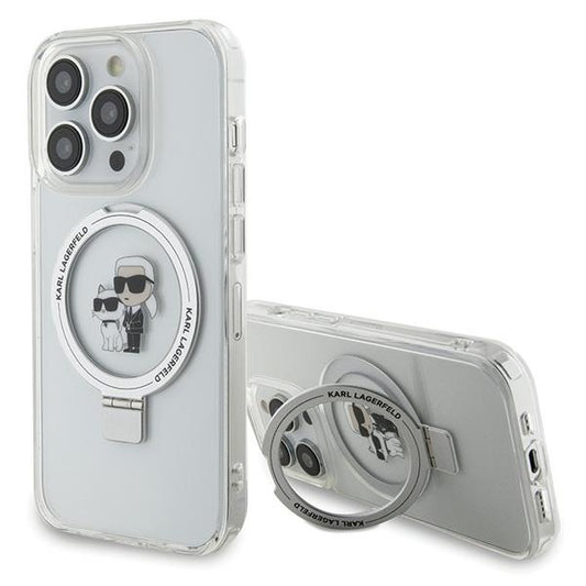 Karl Lagerfeld Magsafe Handy Hülle Case für iPhone 14 Pro mit Ring Stand Transparent