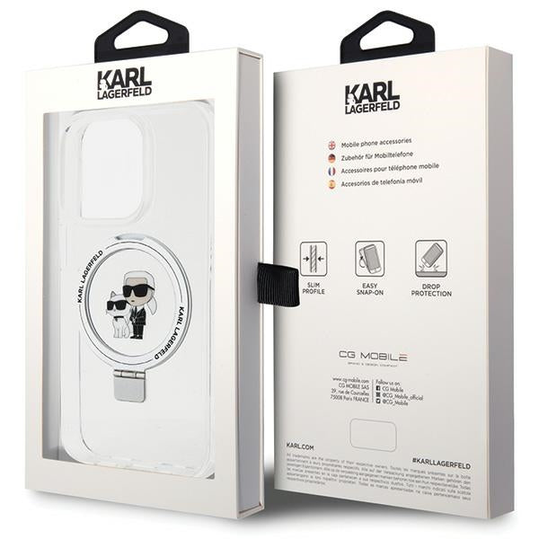 Karl Lagerfeld Magsafe Handy Hülle Case für iPhone 14 Pro mit Ring Stand Transparent