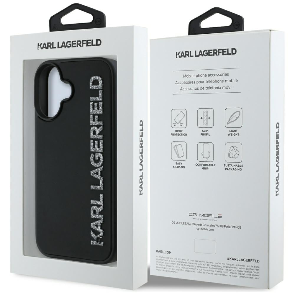 Karl Lagerfeld Handy Hülle DC 3D Rubber Elongated Glitzer für iPhone 16 Schwarz