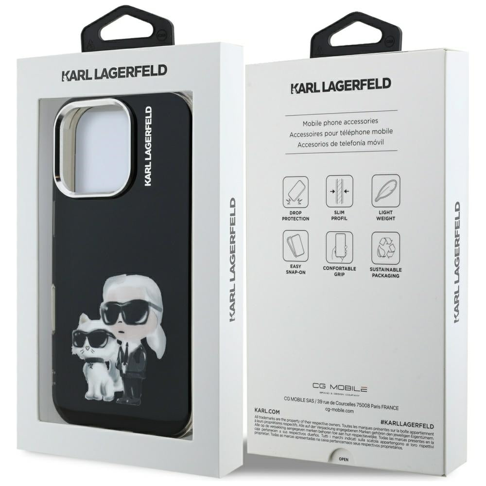 Karl Lagerfeld Handy Hülle IML Aquarelle Karl & Choupette Logo Case für iPhone 16 Pro Max