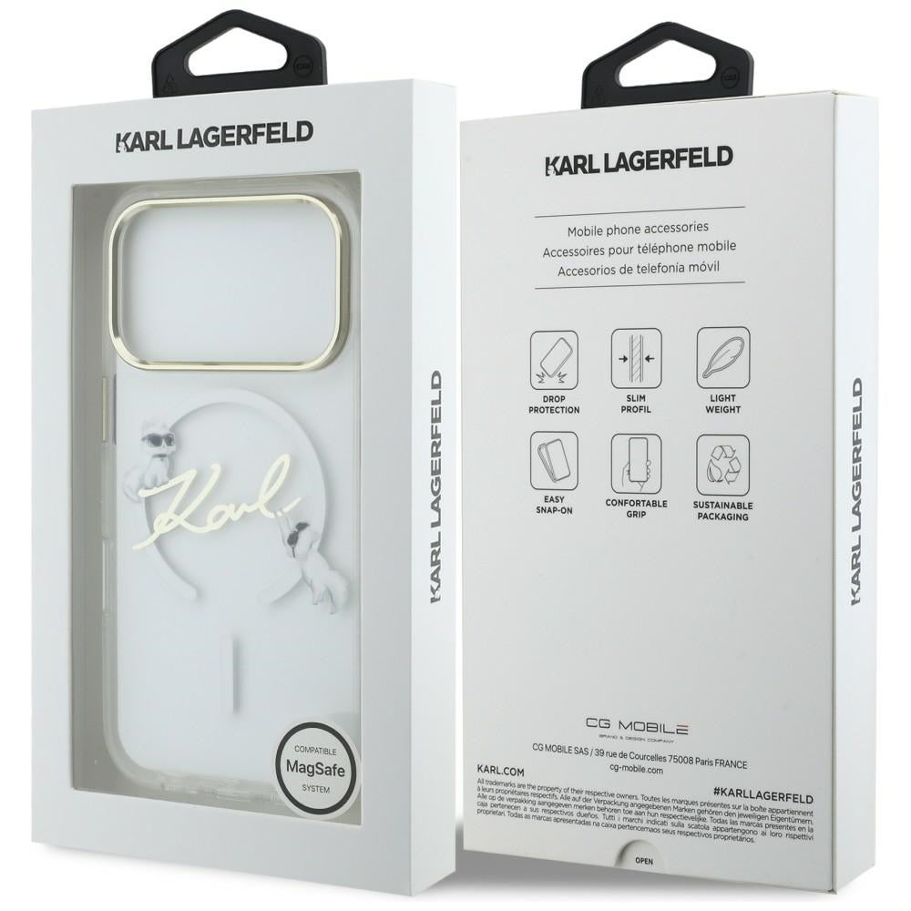 Karl Lagerfeld Handy Hülle IML Choupettes Karl Cript Logo Magsafe Case für iPhone 17 Pro Max Transparent