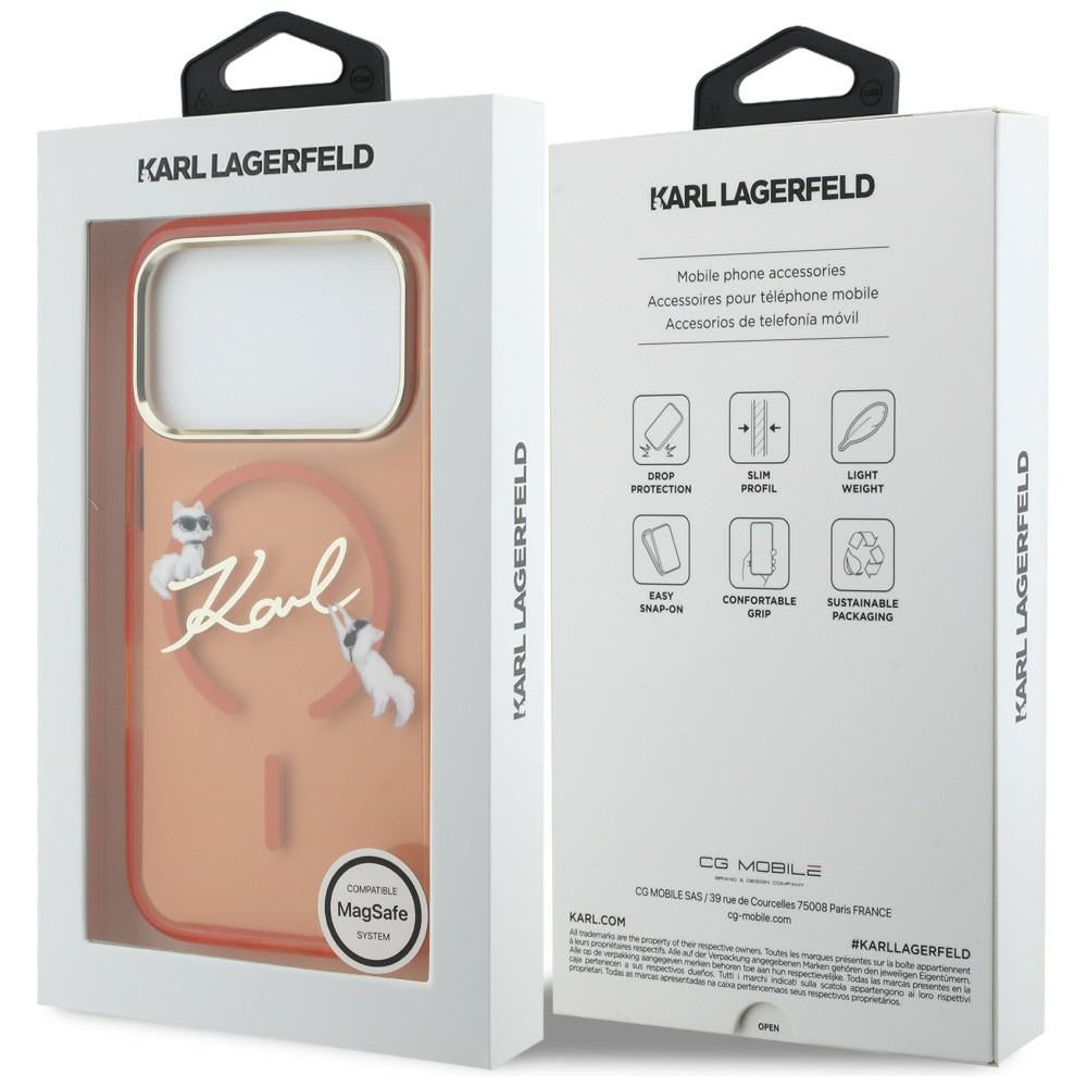 Karl Lagerfeld Handy Hülle IML Choupettes Karl Cript Logo Magsafe Case für iPhone 17 Pro Max Orange
