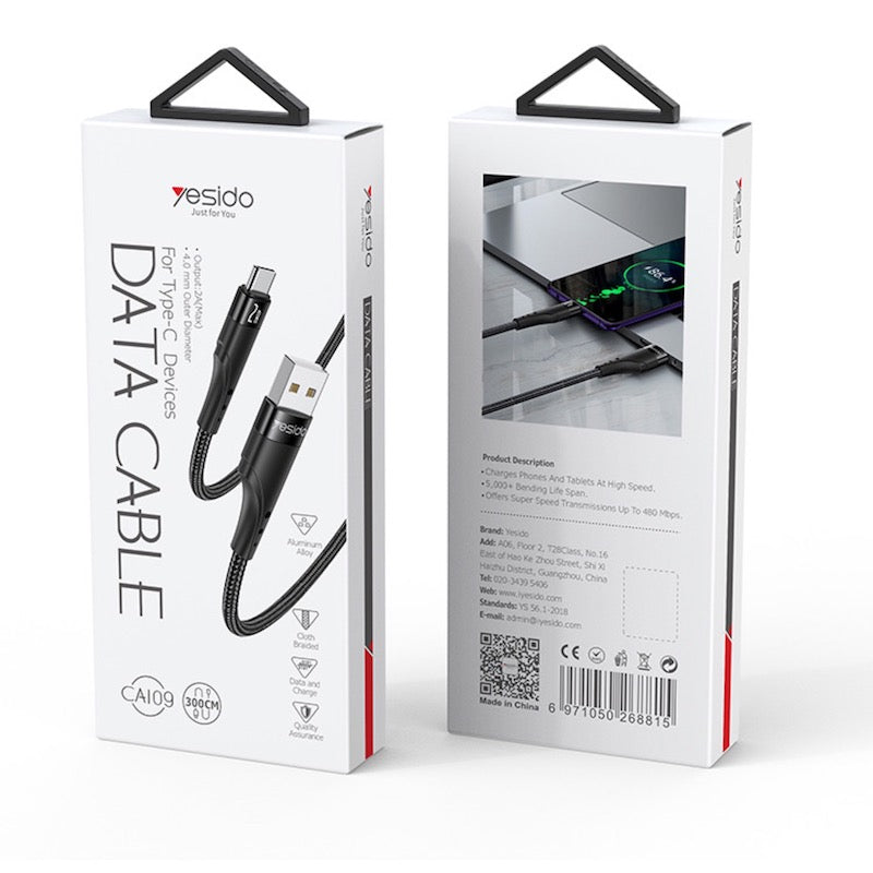 YESIDO CA109 Typ C auf USB Fast Charge 3 Meter Ladekabel