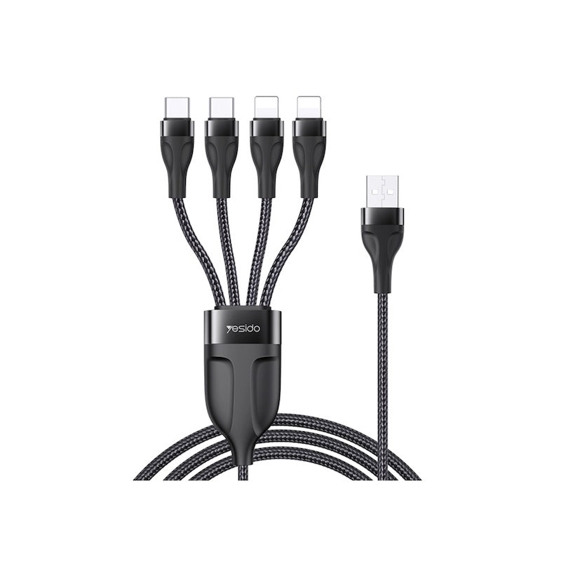 YESIDO CA111 4in1 USB 1.2 Meter Ladekabel mit 2x Typ C und 2x Lightning Anschluss