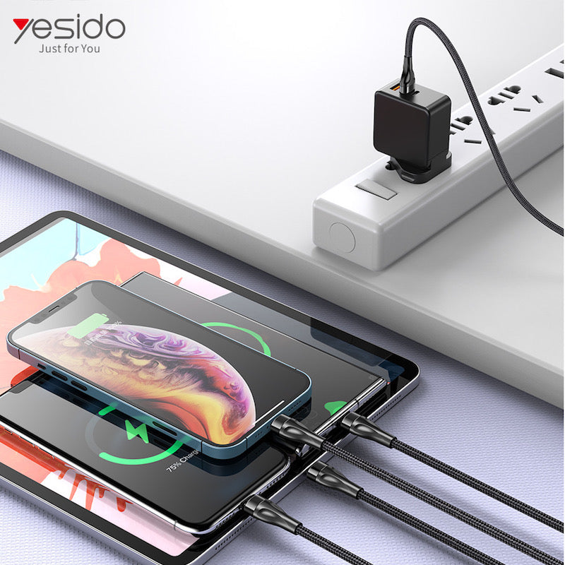 YESIDO CA111 4in1 USB 1.2 Meter Ladekabel mit 2x Typ C und 2x Lightning Anschluss