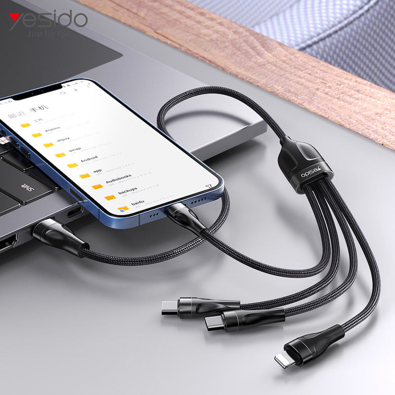 YESIDO CA111 4in1 USB 1.2 Meter Ladekabel mit 2x Typ C und 2x Lightning Anschluss