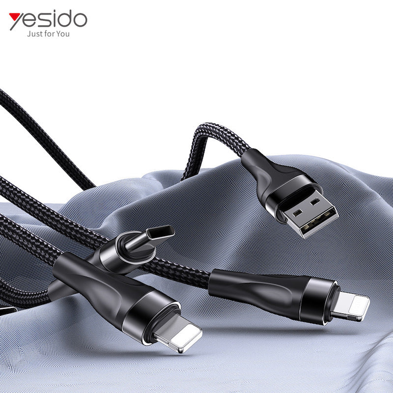 YESIDO CA111 4in1 USB 1.2 Meter Ladekabel mit 2x Typ C und 2x Lightning Anschluss