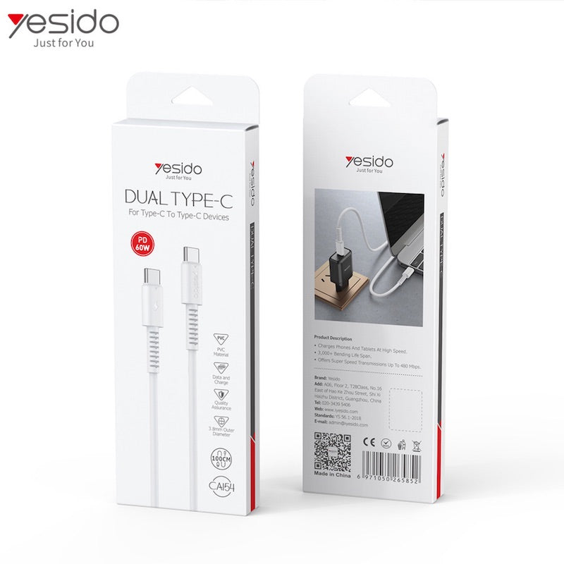 YESIDO CA154 Typ C zu Typ C Fast Charge 1 Meter Ladekabel
