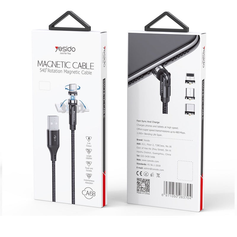 YESIDO CA68 3in1 Magnetische Typ C, Lightning und Micro 1 Meter USB Ladekabel