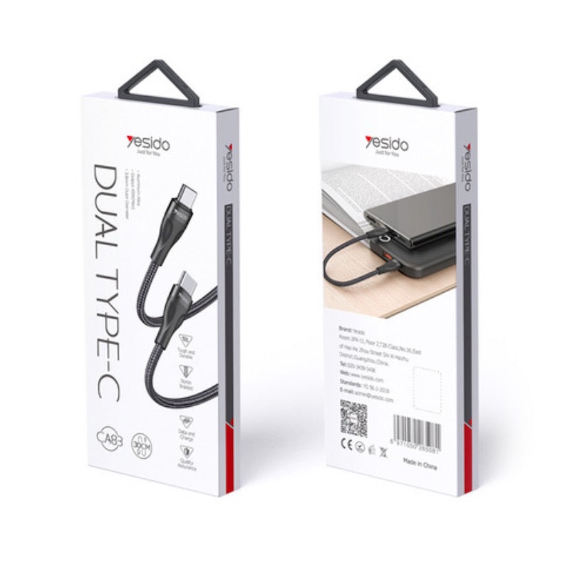 YESIDO CA83 Typ C zu Typ C 30cm Ladekabel