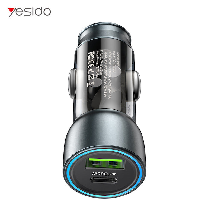 YESIDO Y49 Typ C und 2x USB Auto Ladegerät mit Ladefunktion