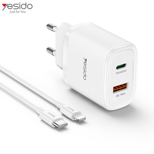 YESIDO YC47 Typ C und USB Ladegerät Adapter mit Typ C zu Lightning Kabel