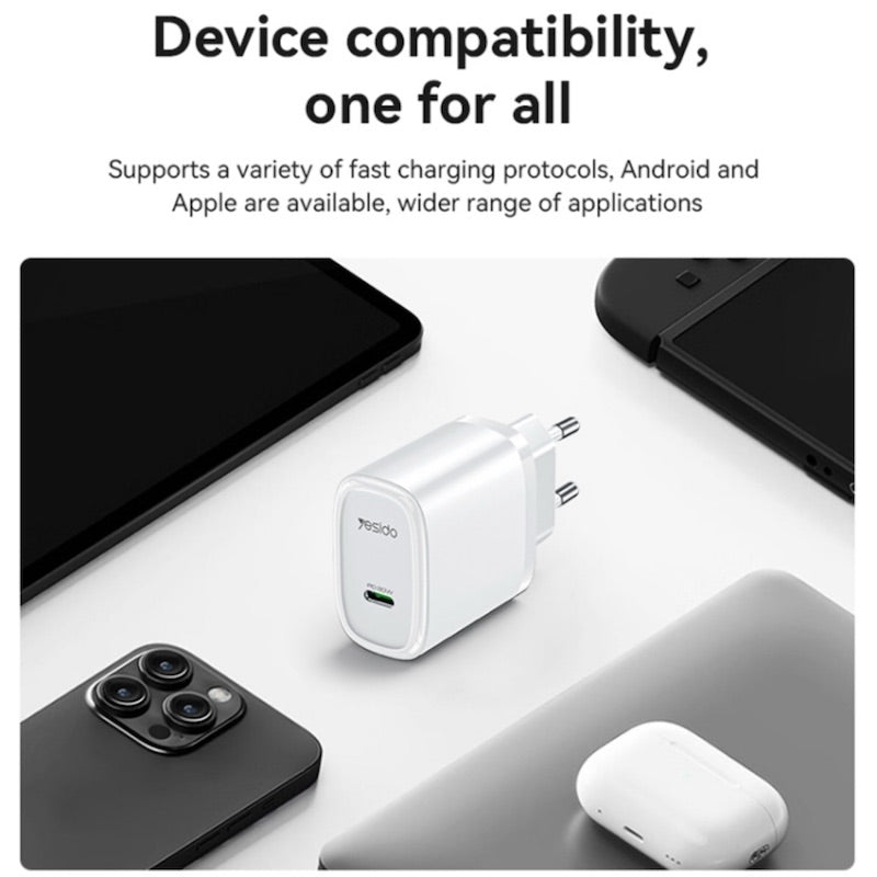 YESIDO YC57L Typ C Ladegerät Adapter mit Typ C zu Lightning Kabel