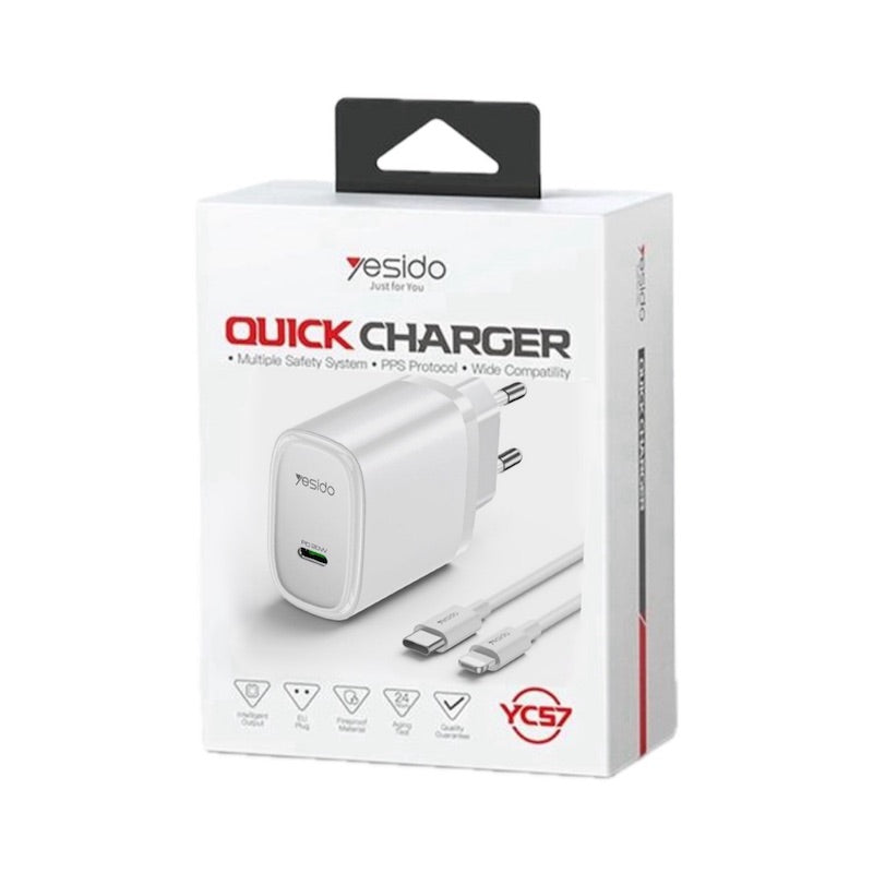 YESIDO YC57L Typ C Ladegerät Adapter mit Typ C zu Lightning Kabel