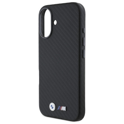 BMW Handy Hülle Carbon Wrapped Metall Hard Case für iPhone 16 Schwarz