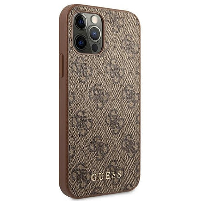GUESS Handy Hülle Case für iPhone 15 Pro 4G Metall Gold Logo Braun