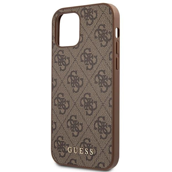 GUESS Handy Hülle Case für iPhone 15 Pro 4G Metall Gold Logo Braun