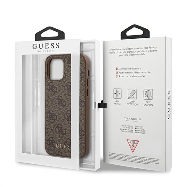 GUESS Handy Hülle Case für iPhone 15 Pro 4G Metall Gold Logo Braun