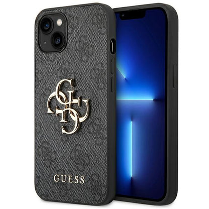 GUESS Handy Hülle Case 4G Big Metall Logo für iPhone 14 Pro Schwarz