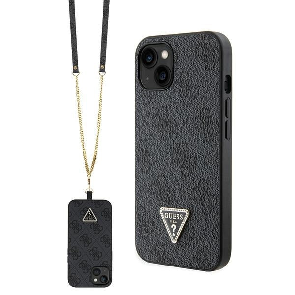 GUESS Crossbody Handy Hülle Case 4G Metall Logo für iPhone 13 / 14 / 15 Schwarz