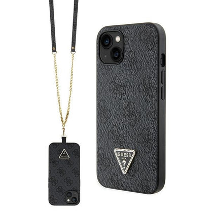 GUESS Crossbody Handy Hülle Case 4G Metall Logo für iPhone 13 / 14 / 15 Schwarz