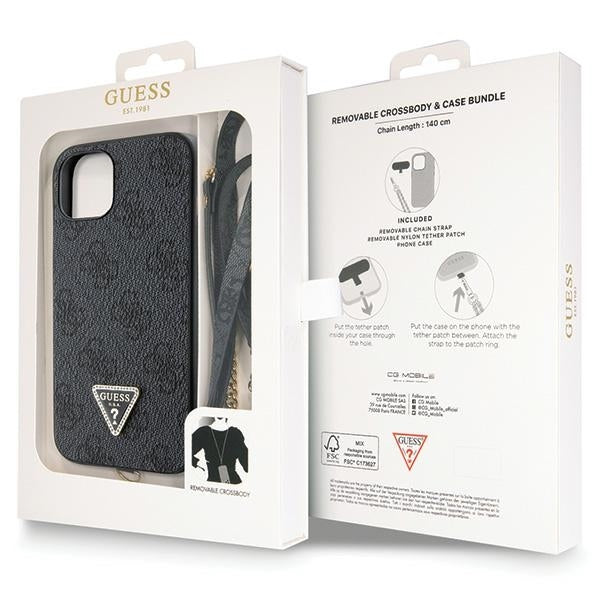 GUESS Crossbody Handy Hülle Case 4G Metall Logo für iPhone 13 / 14 / 15 Schwarz