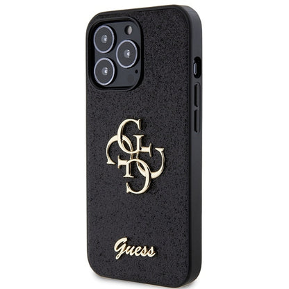 GUESS Handy Hülle Case 4G Big Metall Logo für iPhone 13 / 13 Pro Glitzer Schwarz