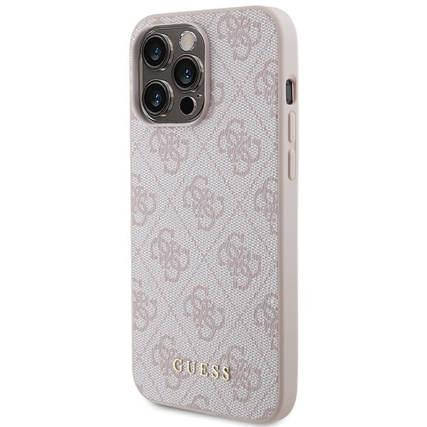 GUESS Handy Hülle Case für iPhone 15 Pro 4G Metall Gold Logo Pink