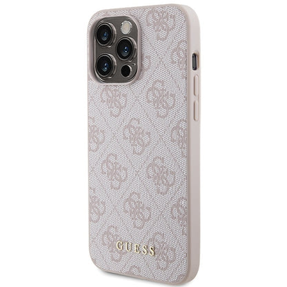 GUESS Handy Hülle Case für iPhone 15 Pro 4G Metall Gold Logo Pink