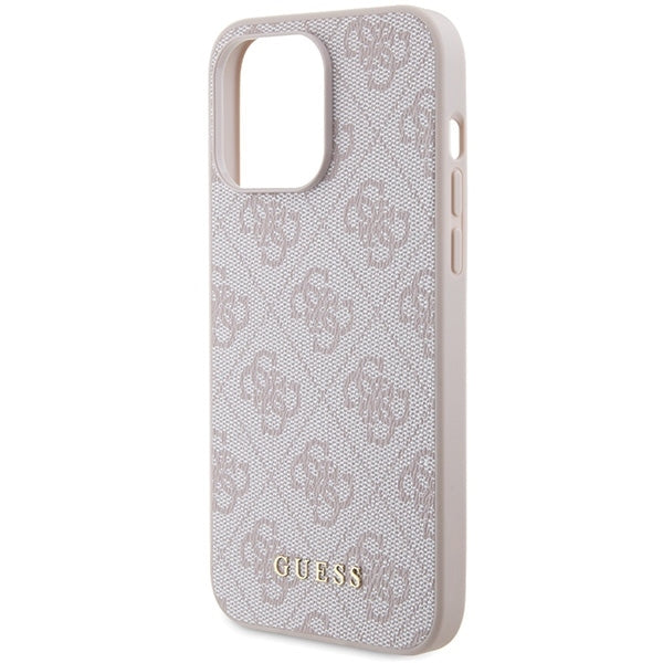 GUESS Handy Hülle Case für iPhone 15 Pro 4G Metall Gold Logo Pink