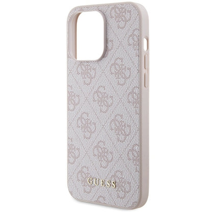 GUESS Handy Hülle Case für iPhone 15 Pro Max 4G Metall Gold Logo Pink