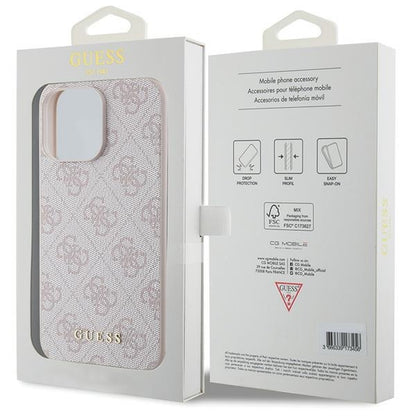 GUESS Handy Hülle Case für iPhone 15 Pro 4G Metall Gold Logo Pink
