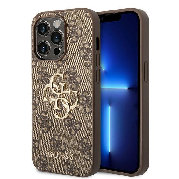 GUESS Handy Hülle Case 4G Big Metall Logo für iPhone 15 Pro Braun