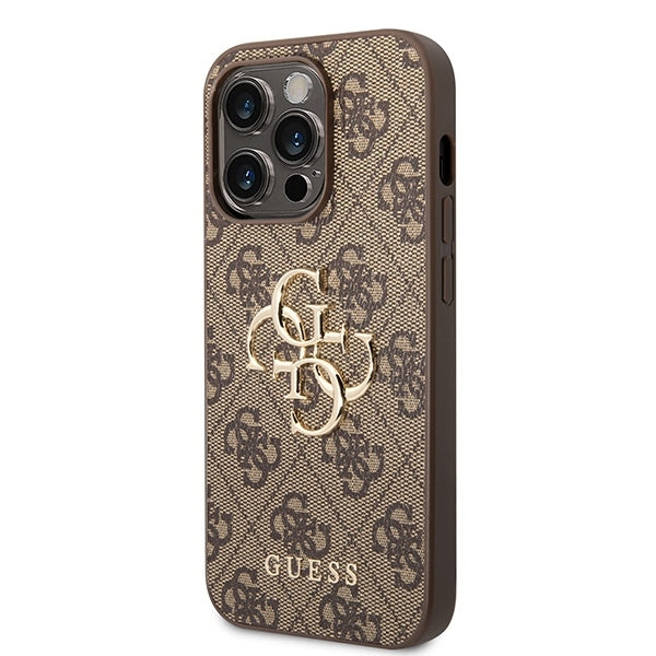 GUESS Handy Hülle Case 4G Big Metall Logo für iPhone 15 Pro Braun