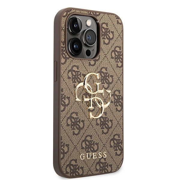 GUESS Handy Hülle Case 4G Big Metall Logo für iPhone 15 Pro Braun