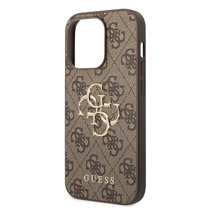 GUESS Handy Hülle Case 4G Big Metall Logo für iPhone 15 Pro Braun
