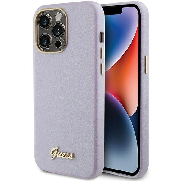 GUESS Handy Hülle Case für iPhone 15 Pro Max Glitzer Glossy Lilac Pink
