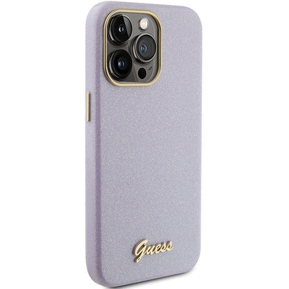 GUESS Handy Hülle Case für iPhone 15 Pro Max Glitzer Glossy Lilac Pink