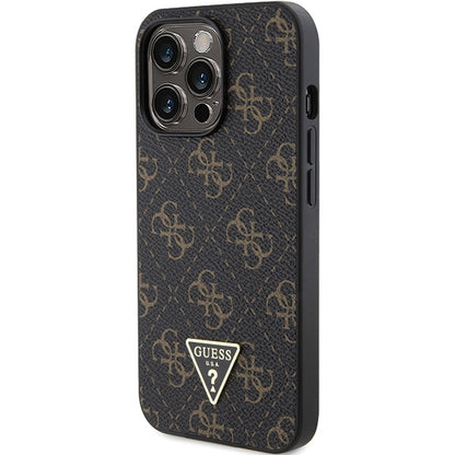 GUESS Handy Hülle Case für iPhone 15 Pro 4G Dreieck Metall Logo Braun