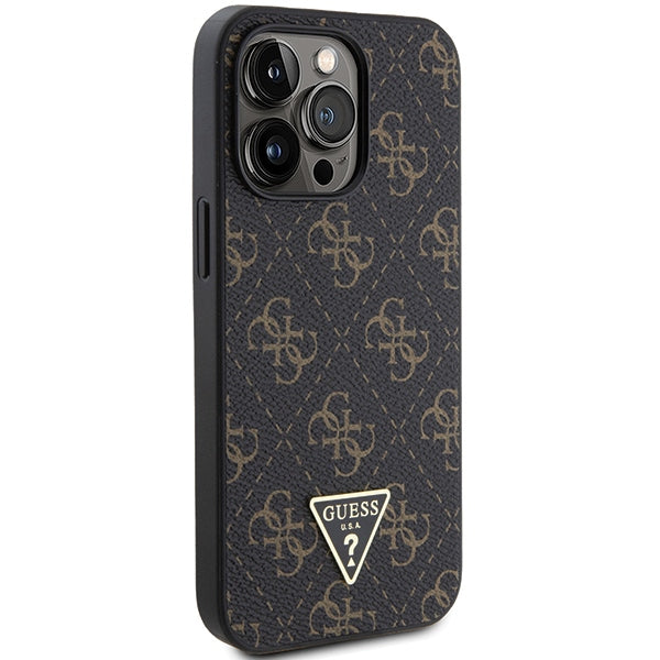 GUESS Handy Hülle Case für iPhone 15 Pro 4G Dreieck Metall Logo Braun