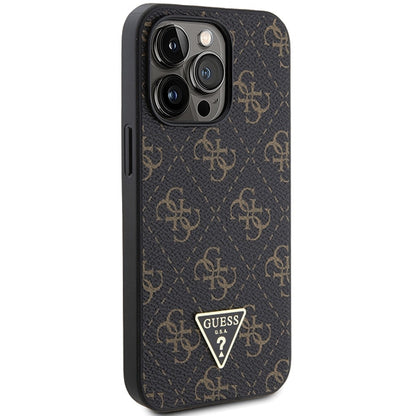 GUESS Handy Hülle Case für iPhone 15 Pro 4G Dreieck Metall Logo Braun