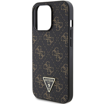 GUESS Handy Hülle Case für iPhone 15 Pro 4G Dreieck Metall Logo Braun