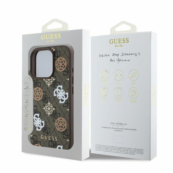 GUESS Handy Hülle Peony On 4G Background Magsafe Case für iPhone 16 Pro Braun
