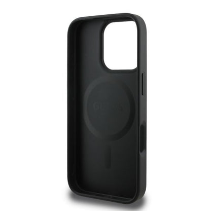 GUESS Handy Hülle 4G Logo Printed Stripes Magsafe Case für iPhone 16 Pro Max Schwarz