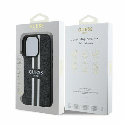 GUESS Handy Hülle 4G Logo Printed Stripes Magsafe Case für iPhone 16 Pro Max Schwarz