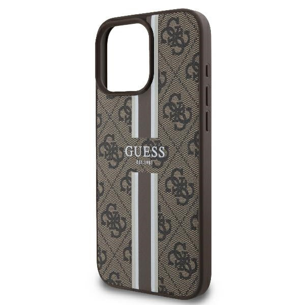 GUESS Handy Hülle 4G Logo Printed Stripes Magsafe Case für iPhone 16 Pro Braun