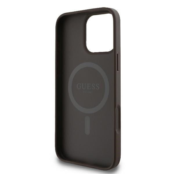 GUESS Handy Hülle 4G Logo Printed Stripes Magsafe Case für iPhone 16 Pro Braun