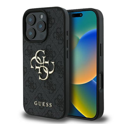 GUESS Handy Hülle 4G Big Logo Hard Case für iPhone 16 Pro Max Schwarz