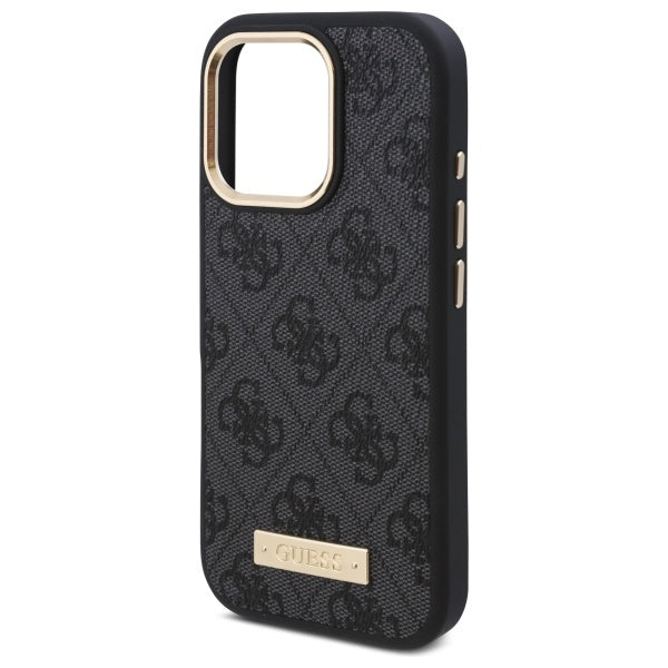 GUESS Handy Hülle 4G Logo Plate Magsafe Hard Case für iPhone 16 Pro Schwarz